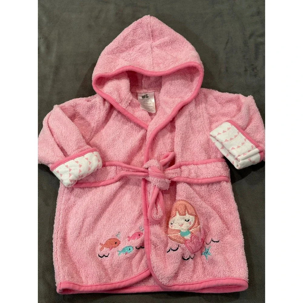 Just Born Baby Girl Pink Mermaid Hooded Bathrobe 0-9M Cotton Terry